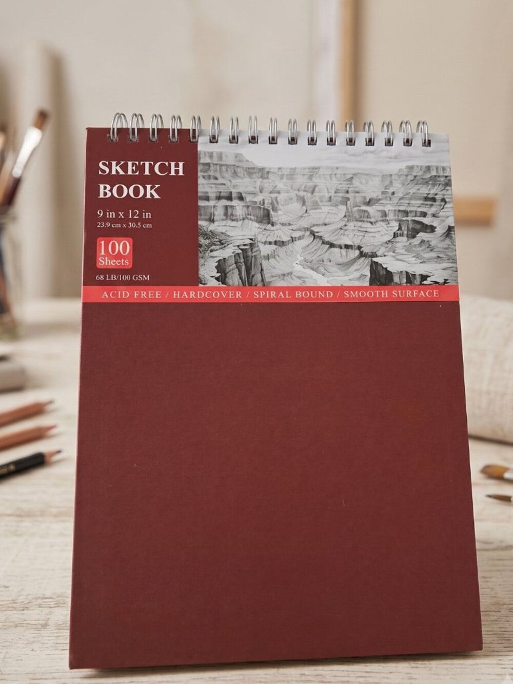 NEW Hardcover Spiral Bound Acid Free Sketch Book 100 Sheets 9" x 12"